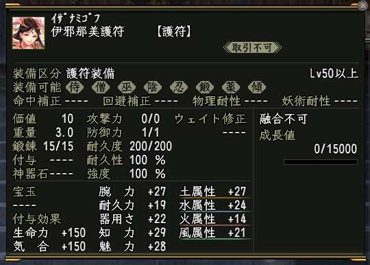 神木を使わなかったときの護符成長例